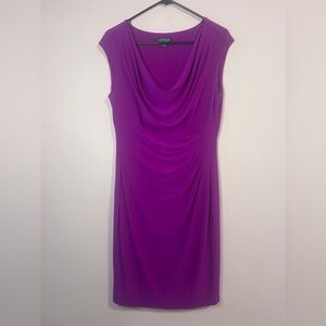 Ralph Lauren Fuchsia Draped Cowl-Neck Midi Dress